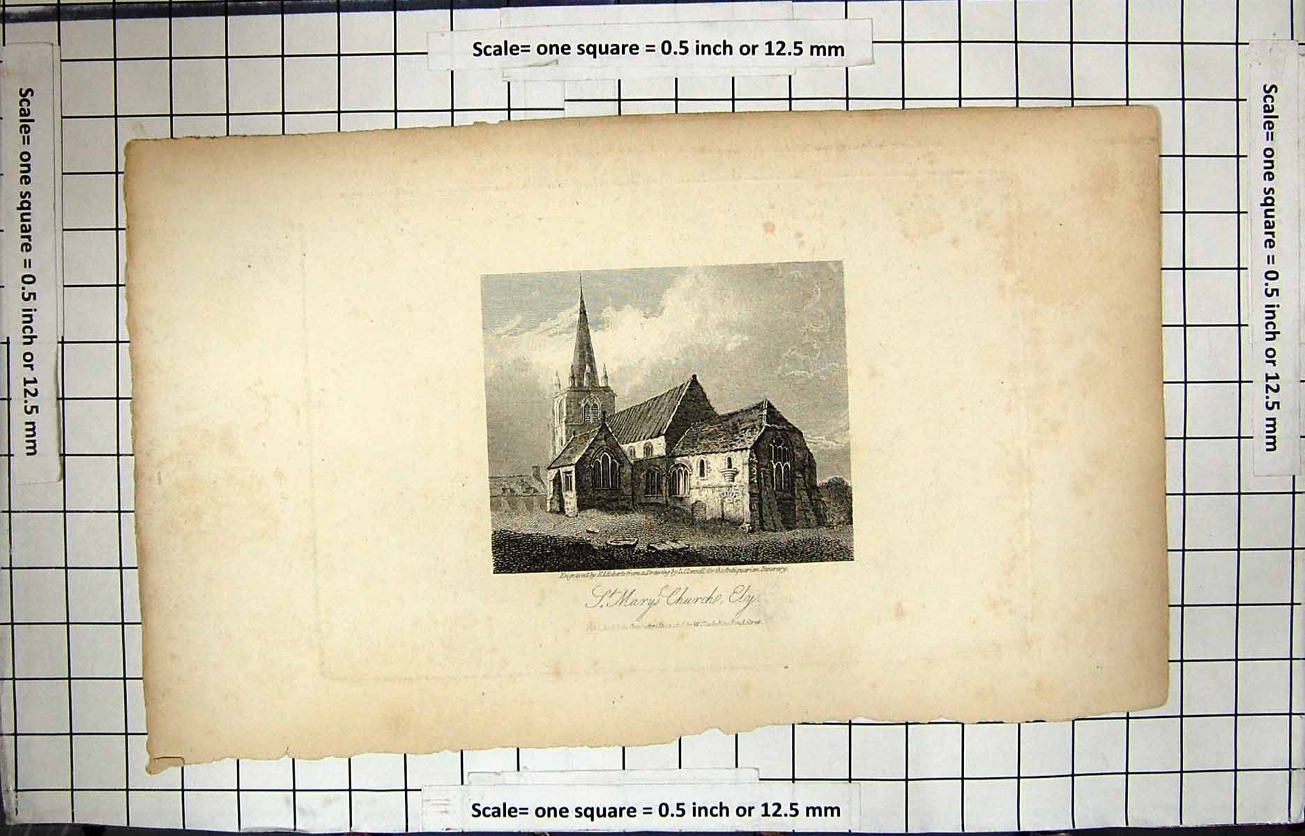 Original Old Antique Print Engraving St. Mary'S Church Ely Architecture Roberts