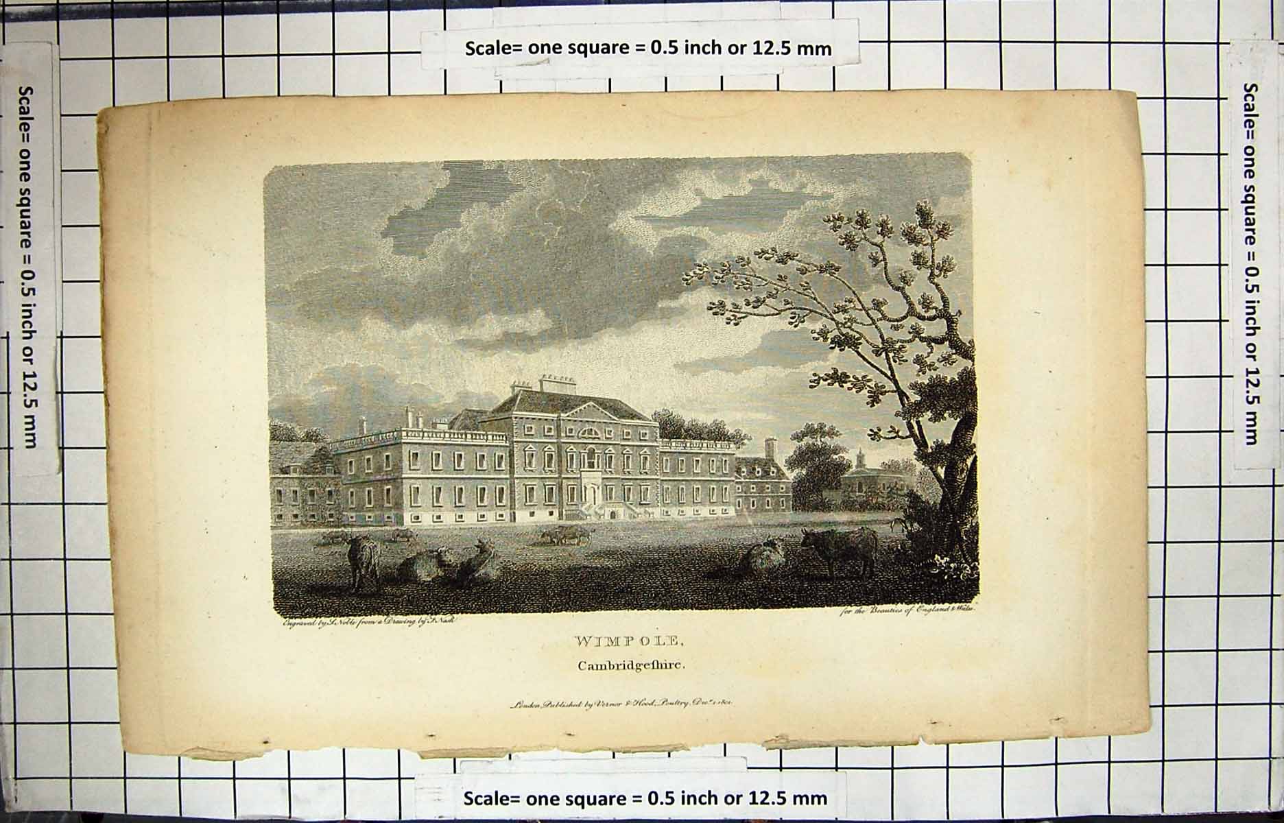 Antique Old Print 1804 Engraving Wimpole Cambridgeshire Architecture Noble 19th