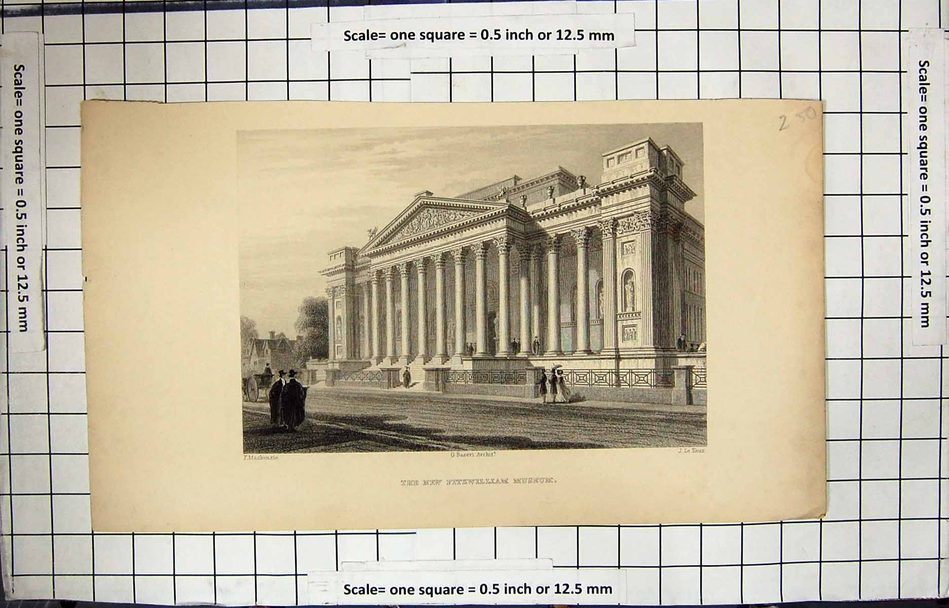 Antique Old Print Fitzwilliam Musuem Architecture Mackenzie Le Keux Engraving