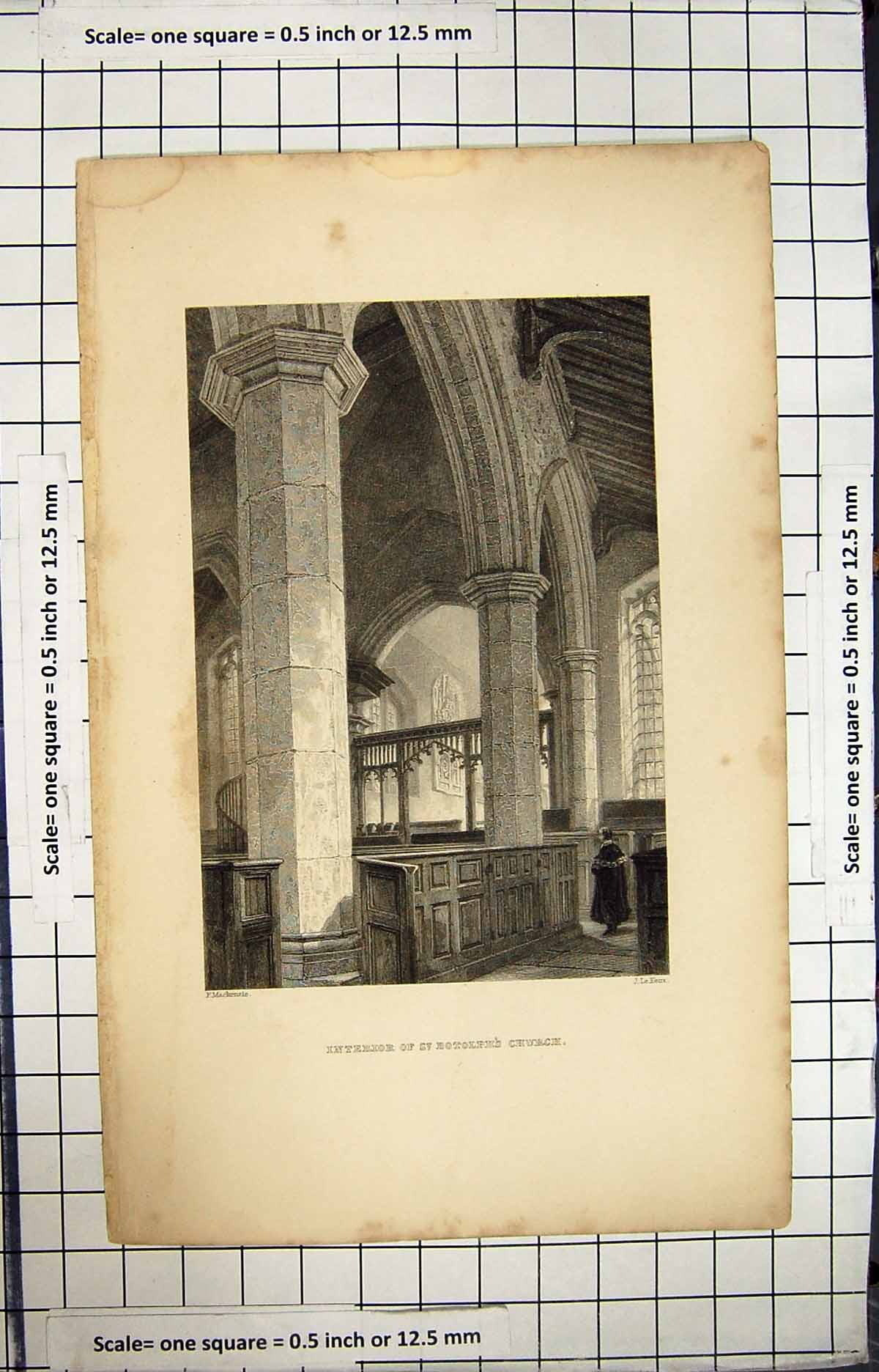 Antique Old Print Engraving Interior St. Botolph'S Church Le Keux Mackenzie