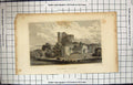Old Print Engraving Exterior Saltwood Castle Kent England Shepherd Adlard