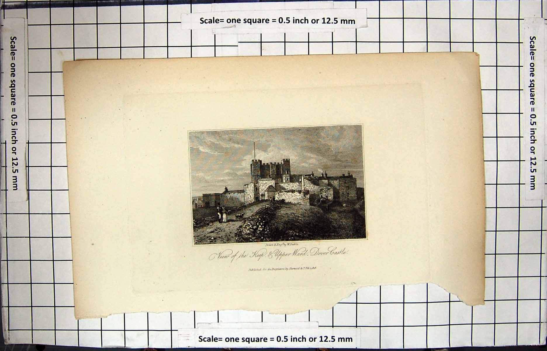 Antique Print Engraving 1818 View Keep Upper Ward Dover Castle Architecture