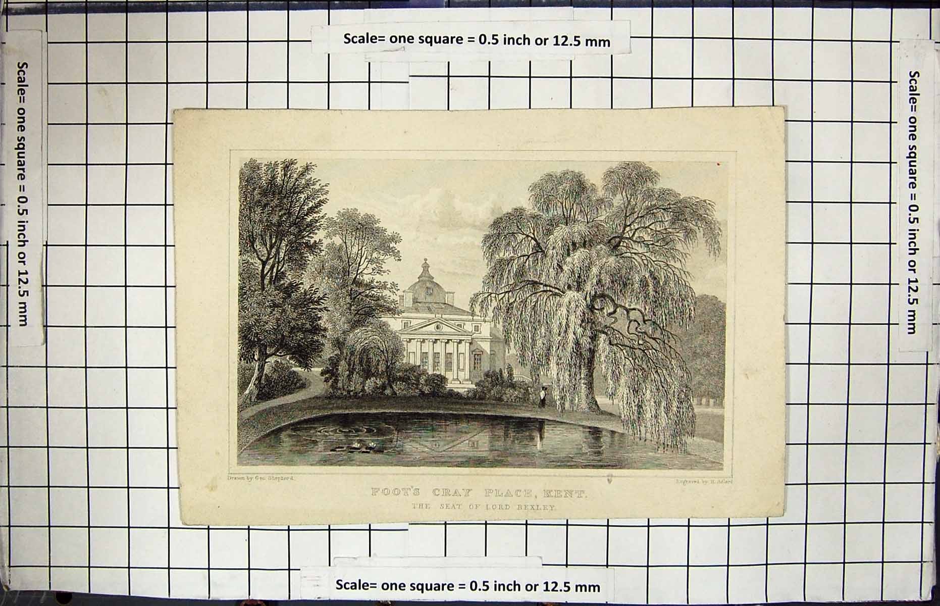 Old Engraving View Foot'S Cray Place Kent Lord Bexley Adlard Shepherd