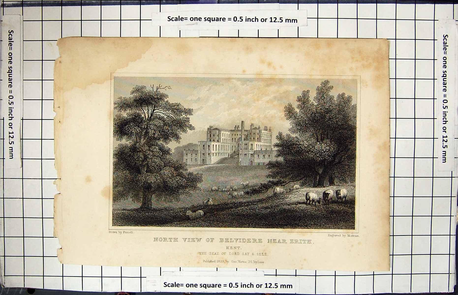 Antique Print 1829 North View Belvidere Erith Kent Lord Say Sele Engraving 19th
