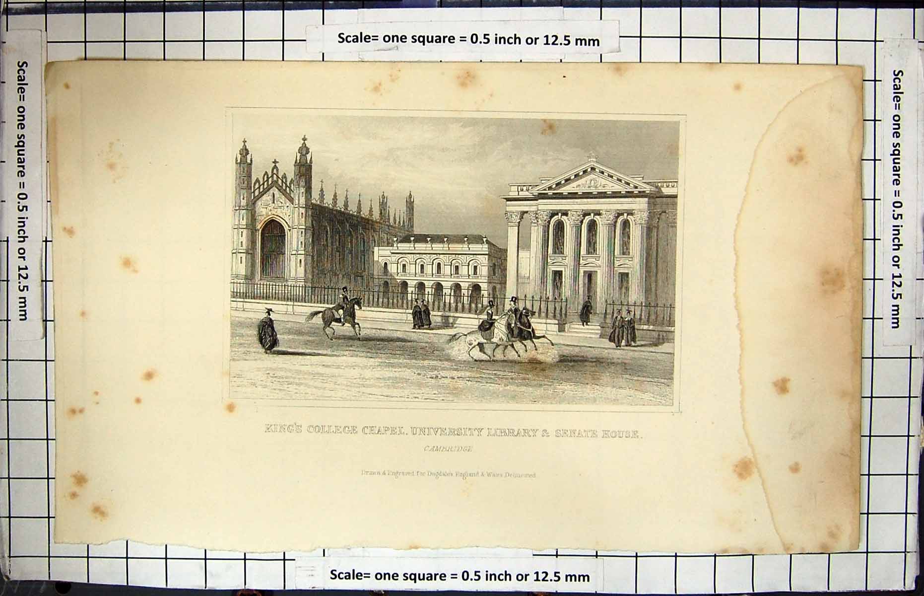 Old Print King'S College Chapel University Library Senate House Engraving