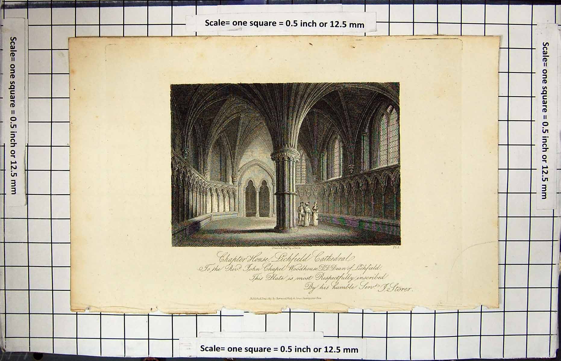 Old Print Engraving Interior Chapter House Lichfield Cathedral Woodhouse