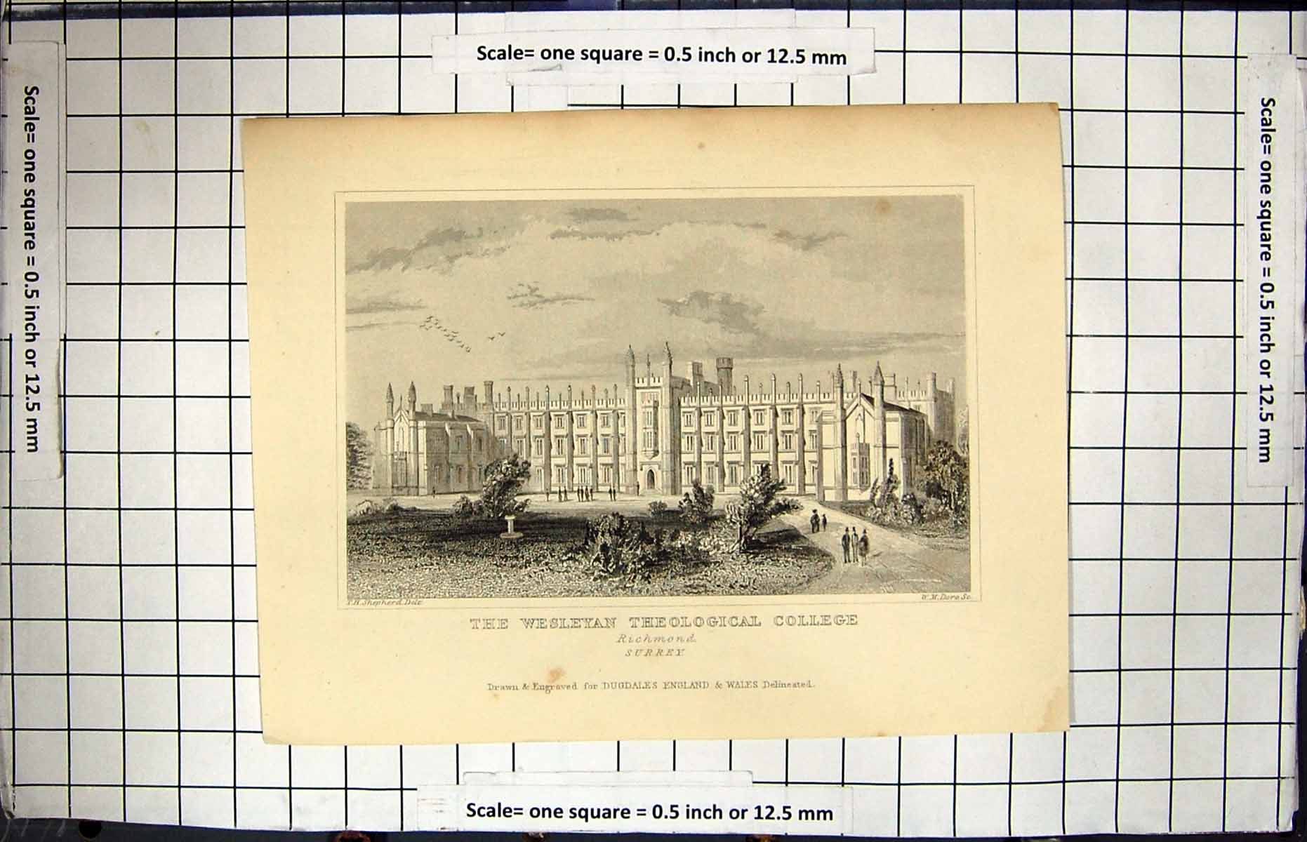 Old Print Wesleyan Theological College Richmond Surrey Engraving Dugdales