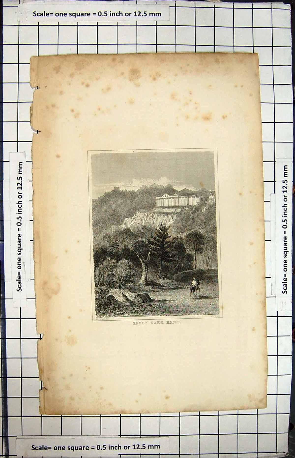 Original Old Antique Print Engraving View Seven Oaks Kent England