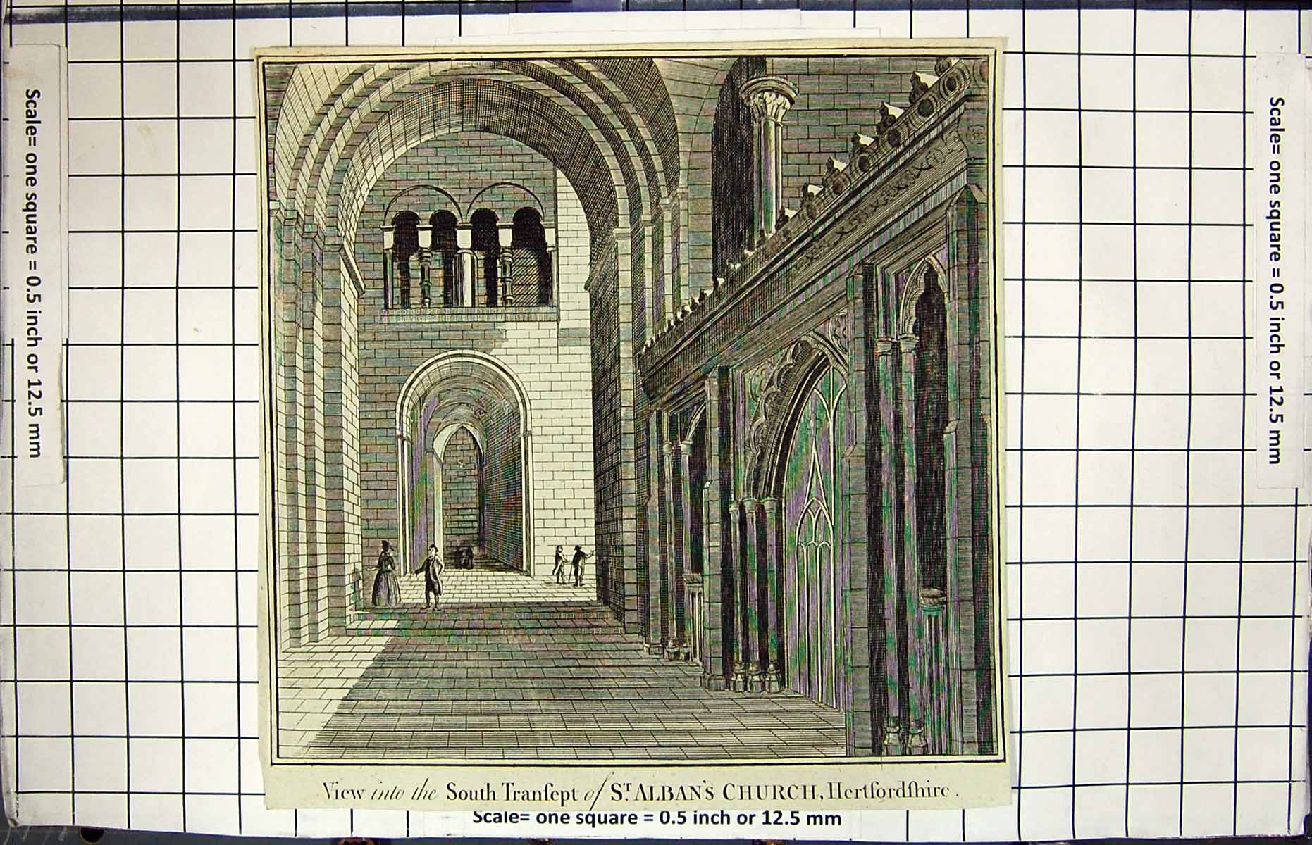 Old View Into South Transept St. Alban'S Church Hertfordshire Engravi