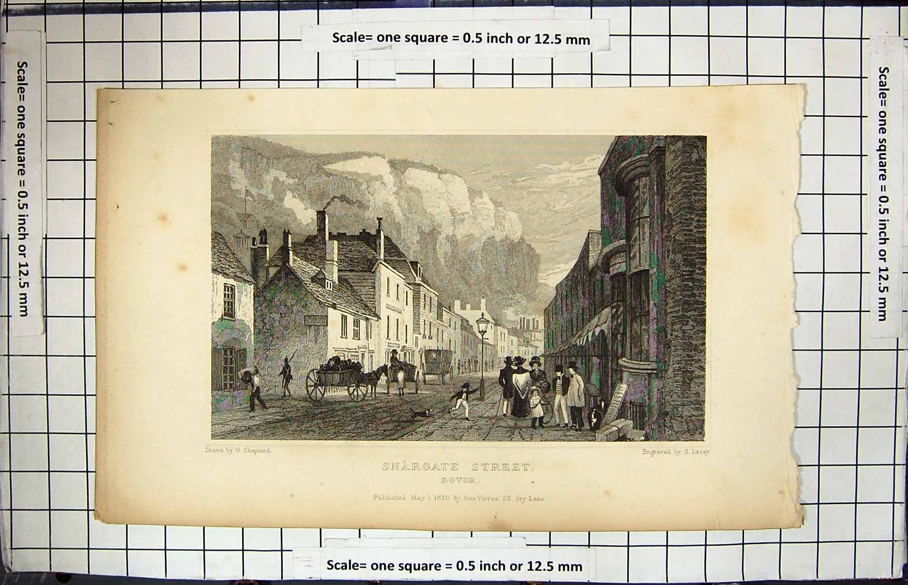 Original Old Antique Print Engraving 1830 Snargate Street Dover Lacey Shepherd