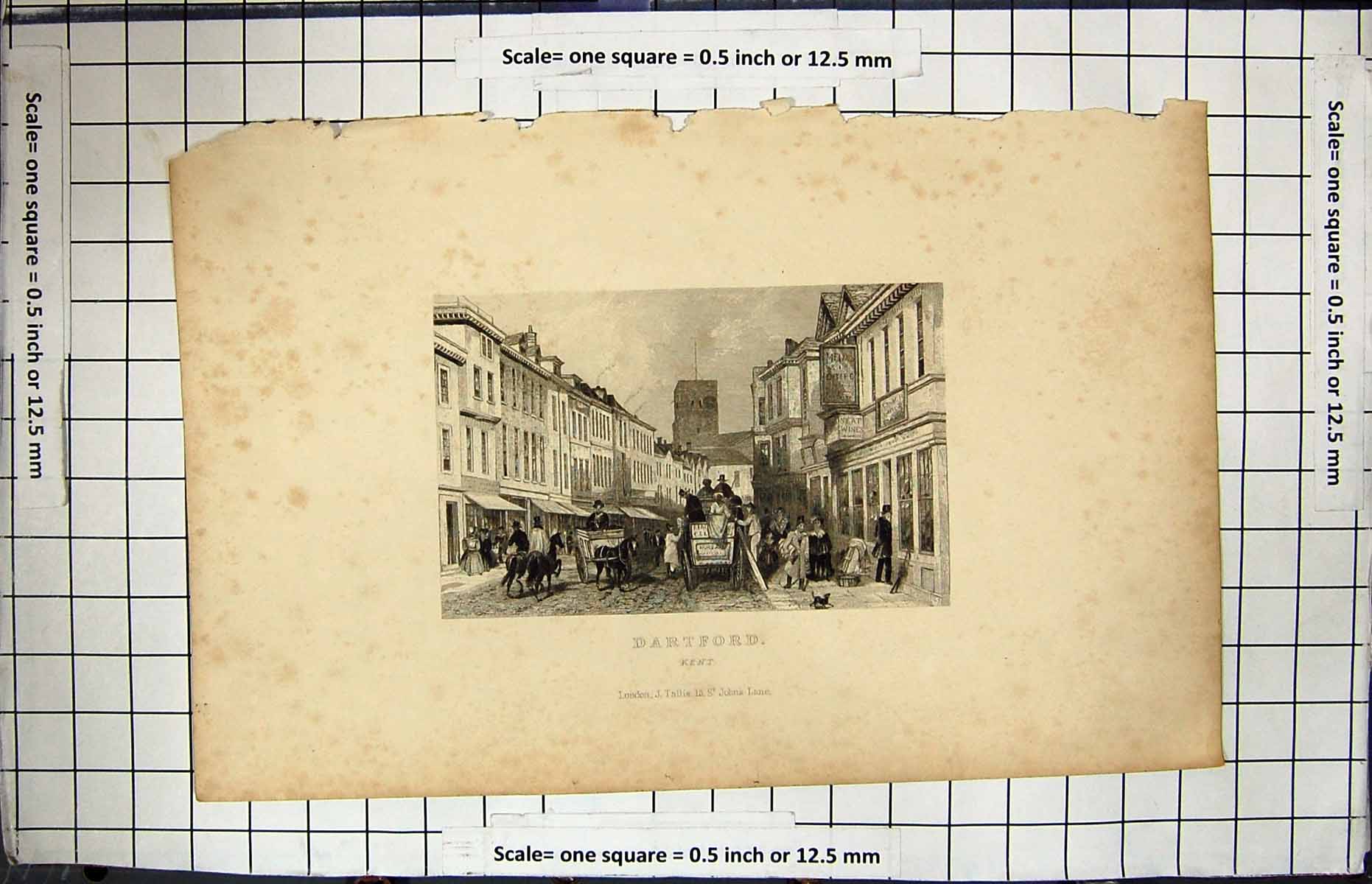 Original Old Antique Print Engraving Street Scene Dartford Kent Transport Coach
