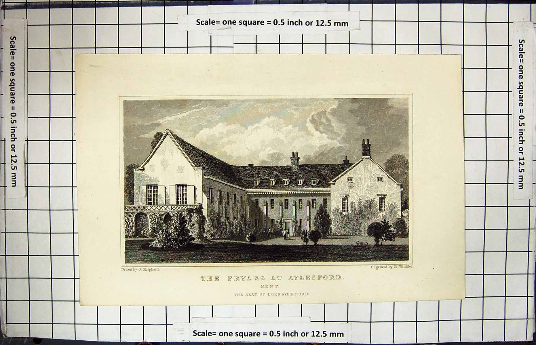 Old Engraving Architecture Fryars Aylesford Kent Lord Shepherd Winkle