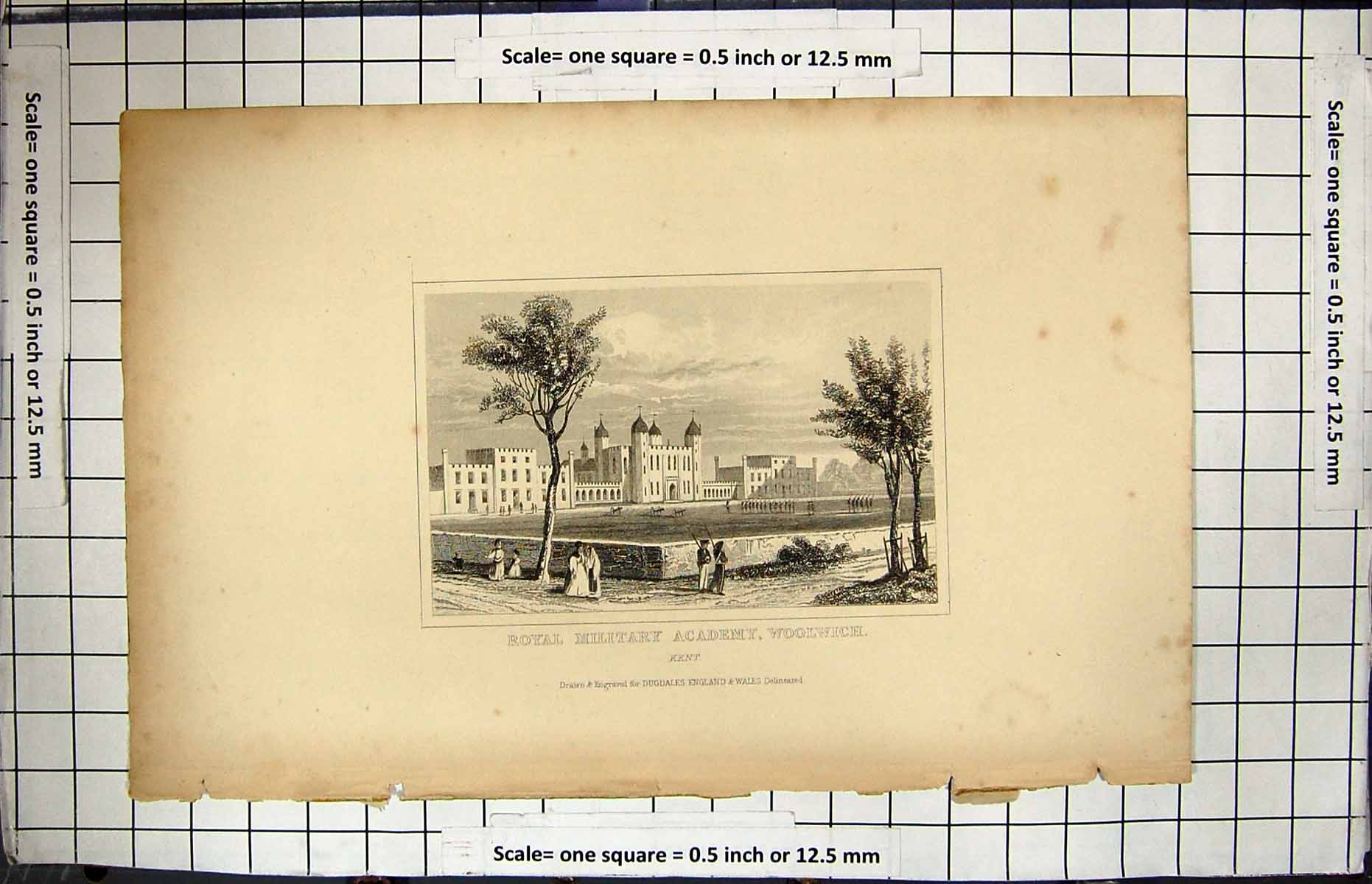Old Print Engraving Royal Military Academy Woolwich Kent England Dugdales