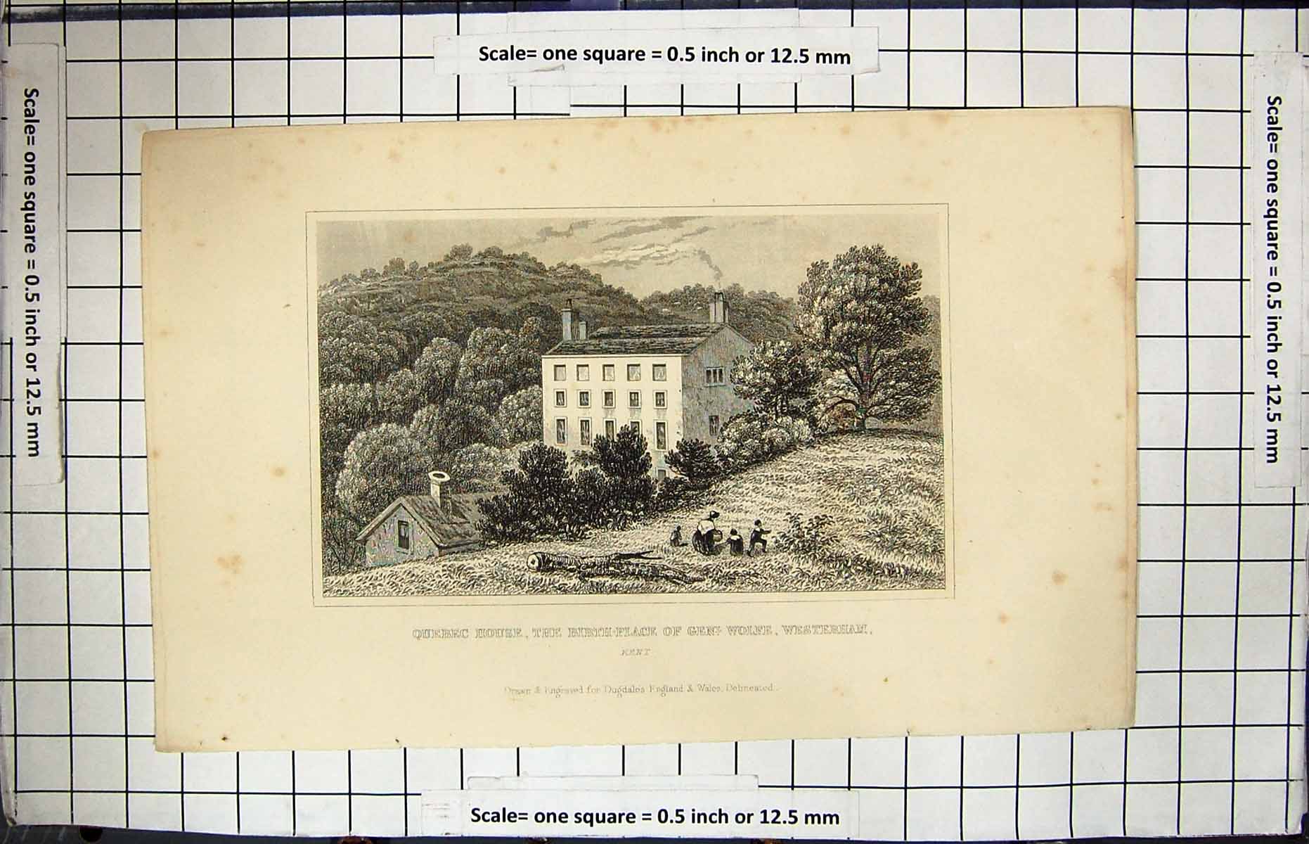 Old Print Engraving Quebec House Birth-Place General Wolfe Westerham Kent