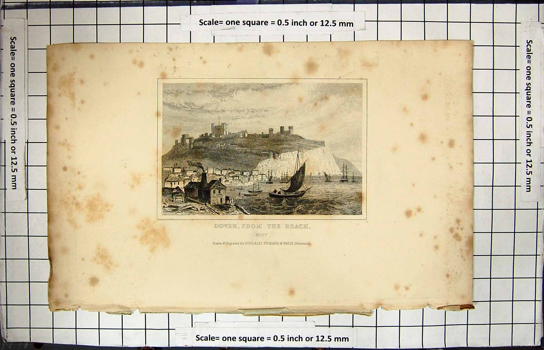 Original Old Antique Print View Dover Beach Kent England Dugdales Engraving