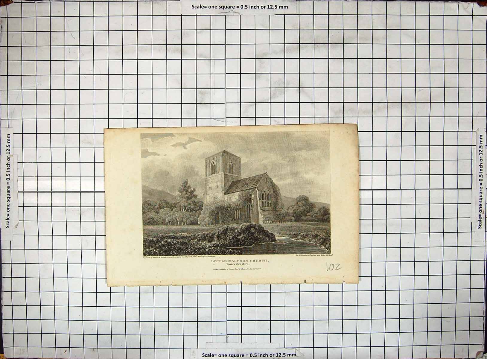 Antique Old Print Little Malvern Church Worcestershire Engraving 1808 Stewart