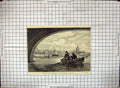 Original Old Antique Print Flounder Fishing Waterloo Bridge Men Boat London