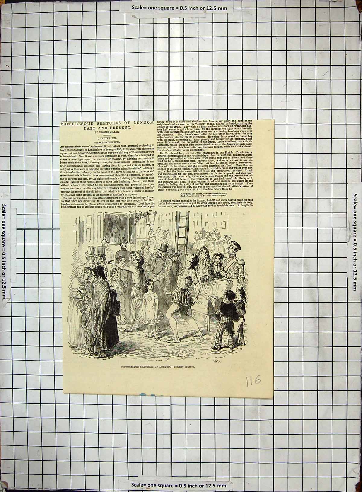 Original Old Antique Print Street Scene London Entertainment Amusements