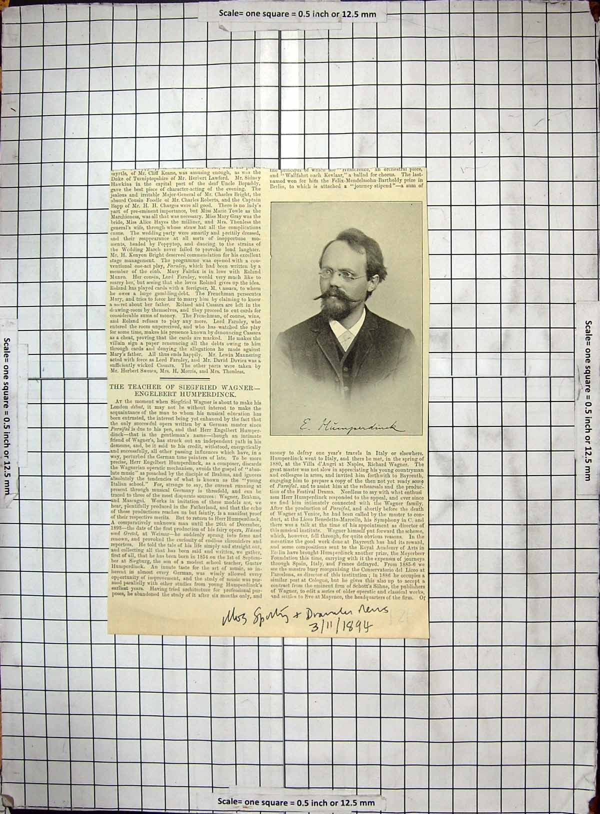 Original Old Antique Print Portrait 1894 Engelbert Humperdinck Teacher Wagner