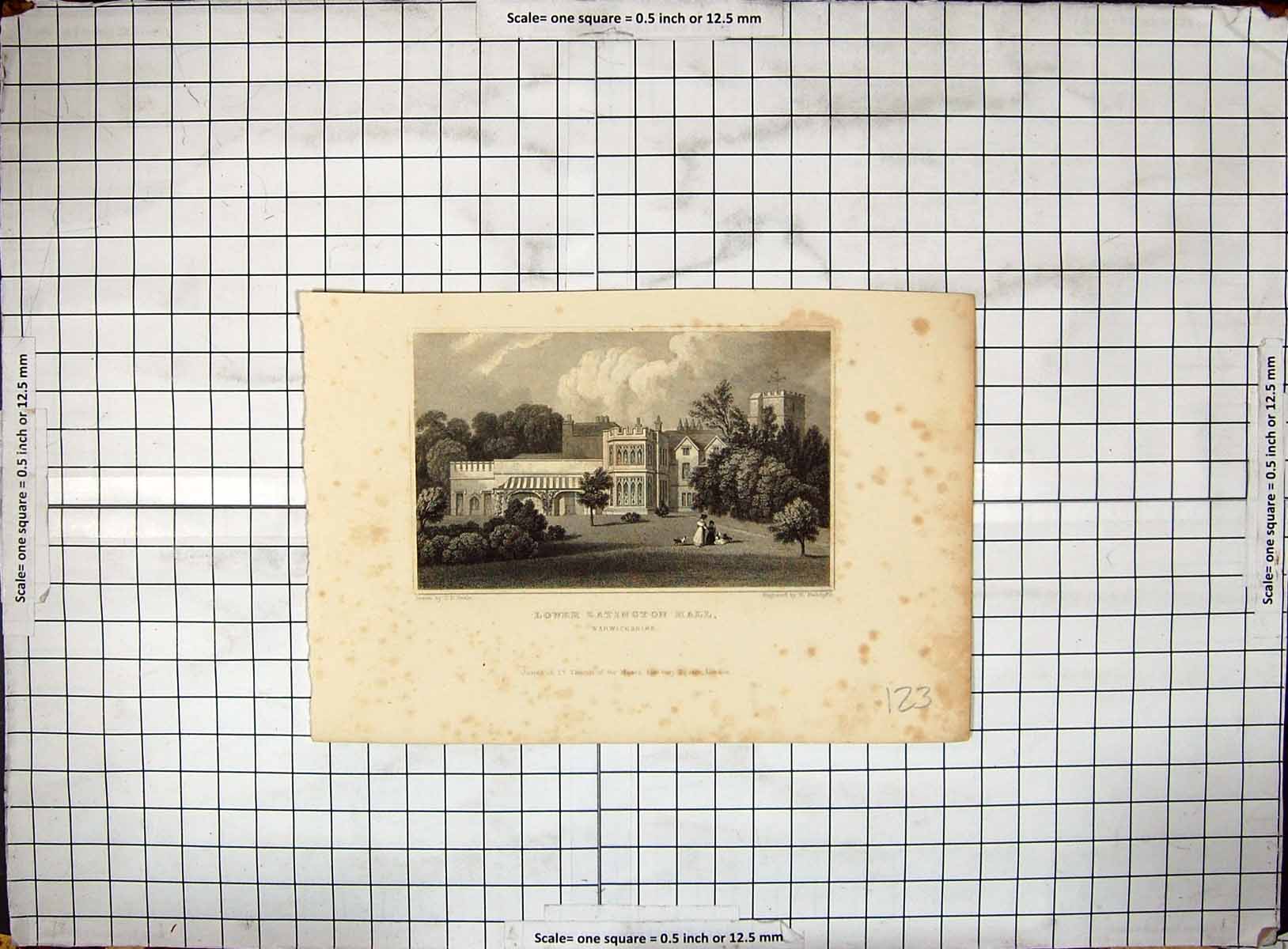 Antique Old Print Engraving Lower Eatington Hall Warwickshire Radclyffe Neale