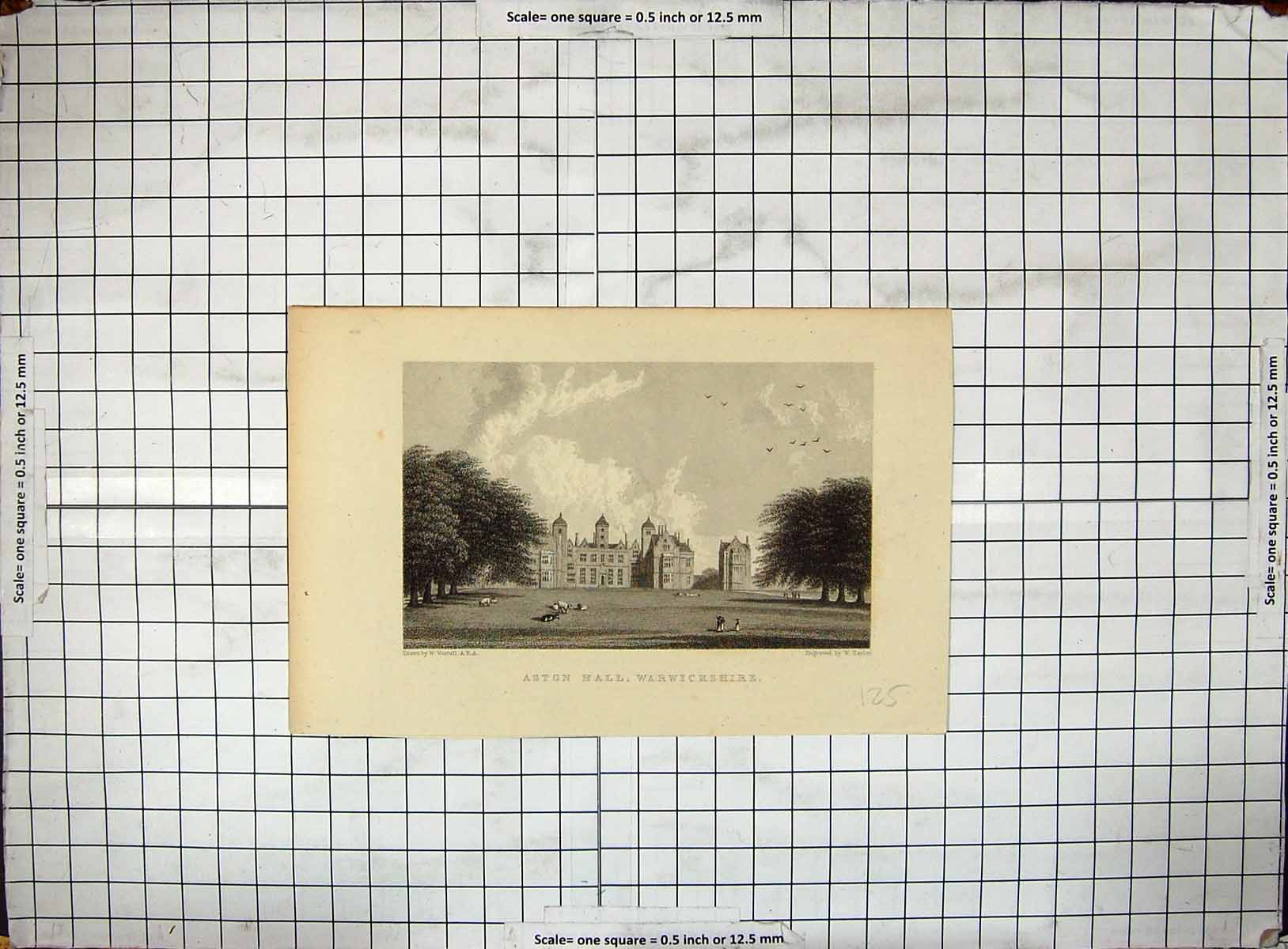 Antique Old Print Engraving Exterior Aston Hall Warwickshire Taylor Westall