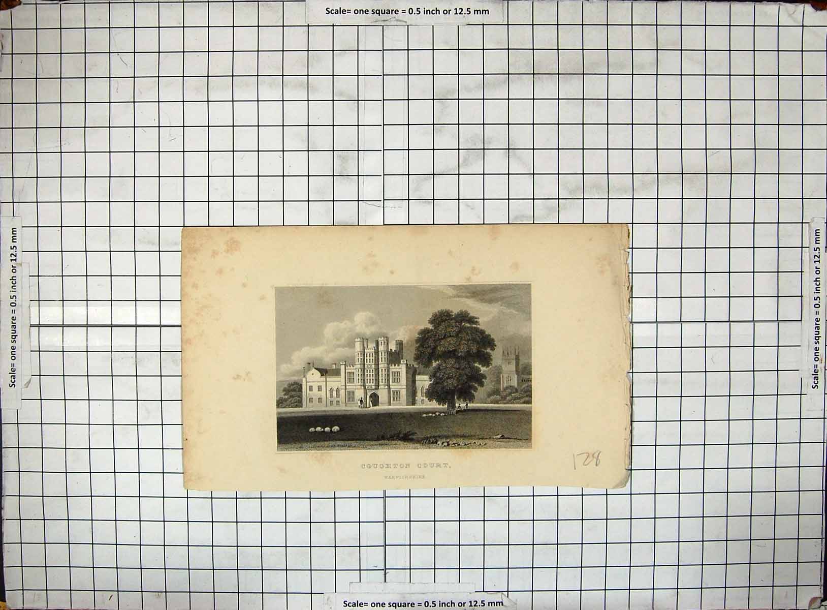Original Old Antique Print Exterior Coughton Court Warwickshire Engraving
