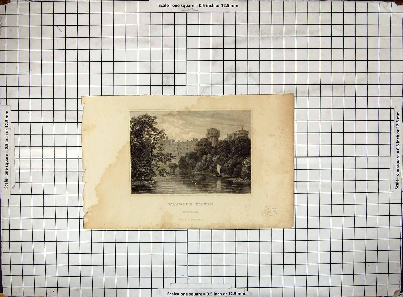 Old Antique Print Engraving 1829 Warwick Castle Warwickshire Architecture 19th