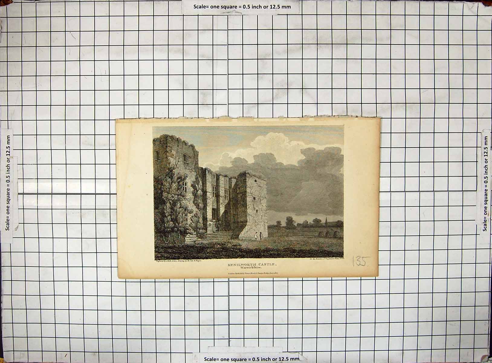 Original Old Antique Print Kenilworth Castle Warwickshire Roffe Engraving 1807