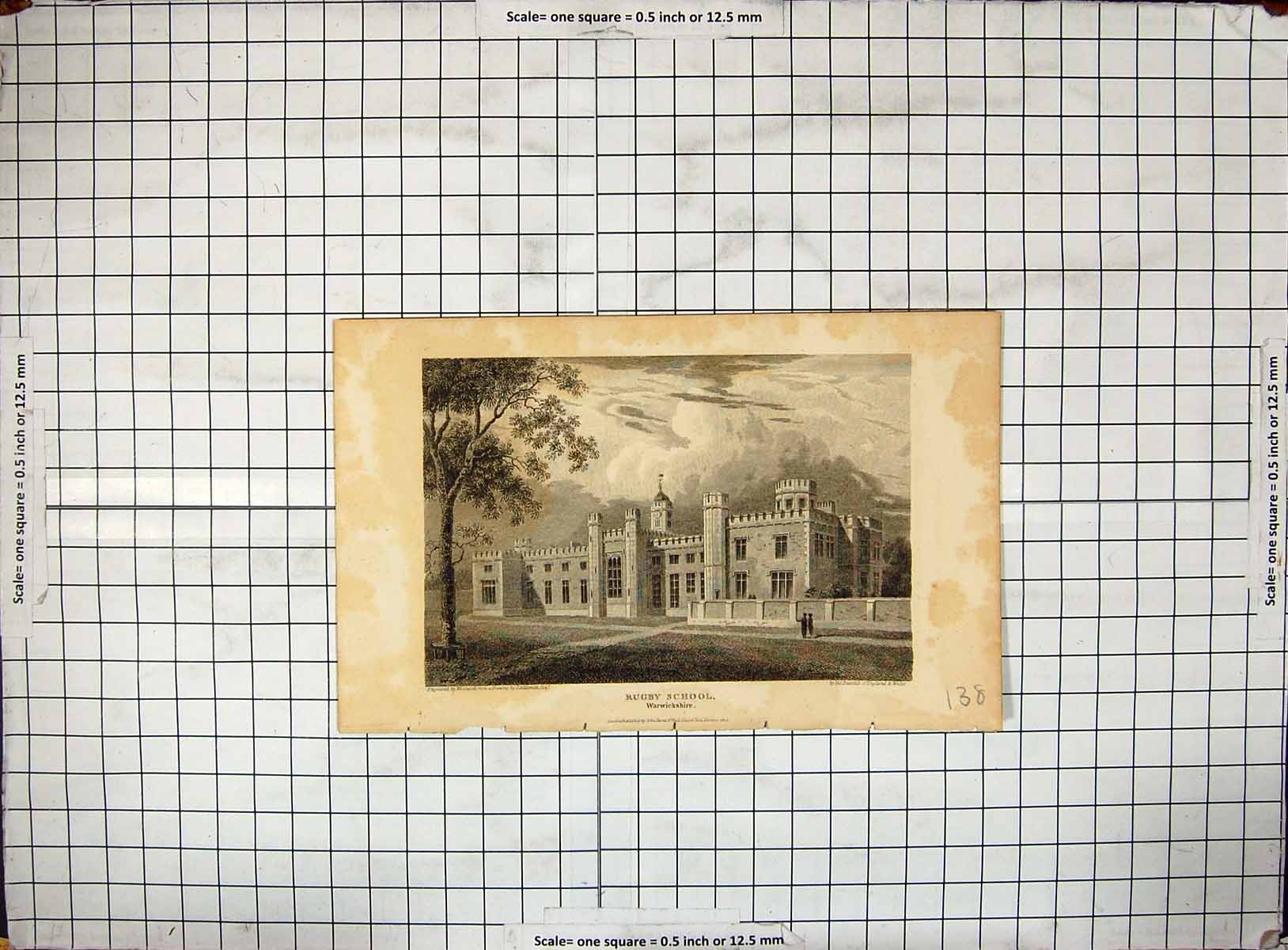 Original Old Antique Print Rugby School Warwickshire Woolnoth Engraving 1803