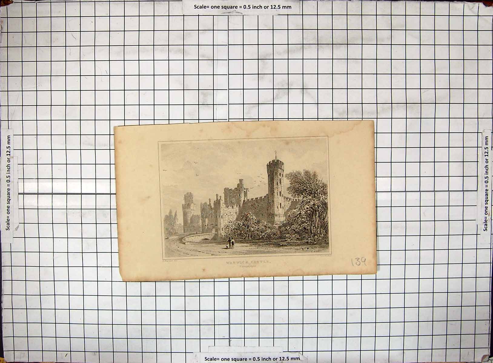 Old Antique Print Engraving Warwick Castle Warwickshire Woolnoth Shepherd
