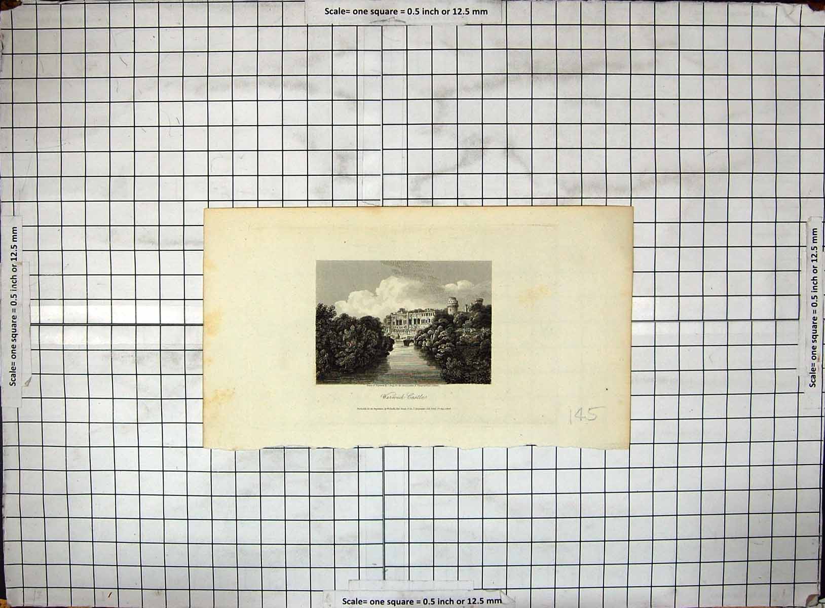 Original Old Antique Print Engraving 1808 Exterior Warwick Castle River Greig