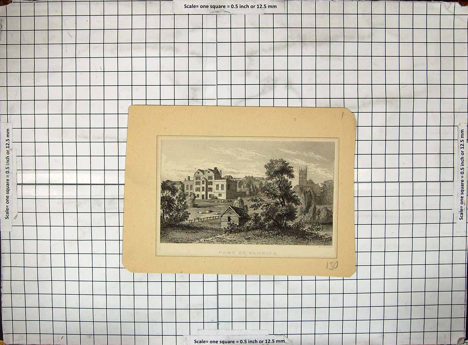 Original Old Antique Print Engraving View Warwick Church Architecture Thomson
