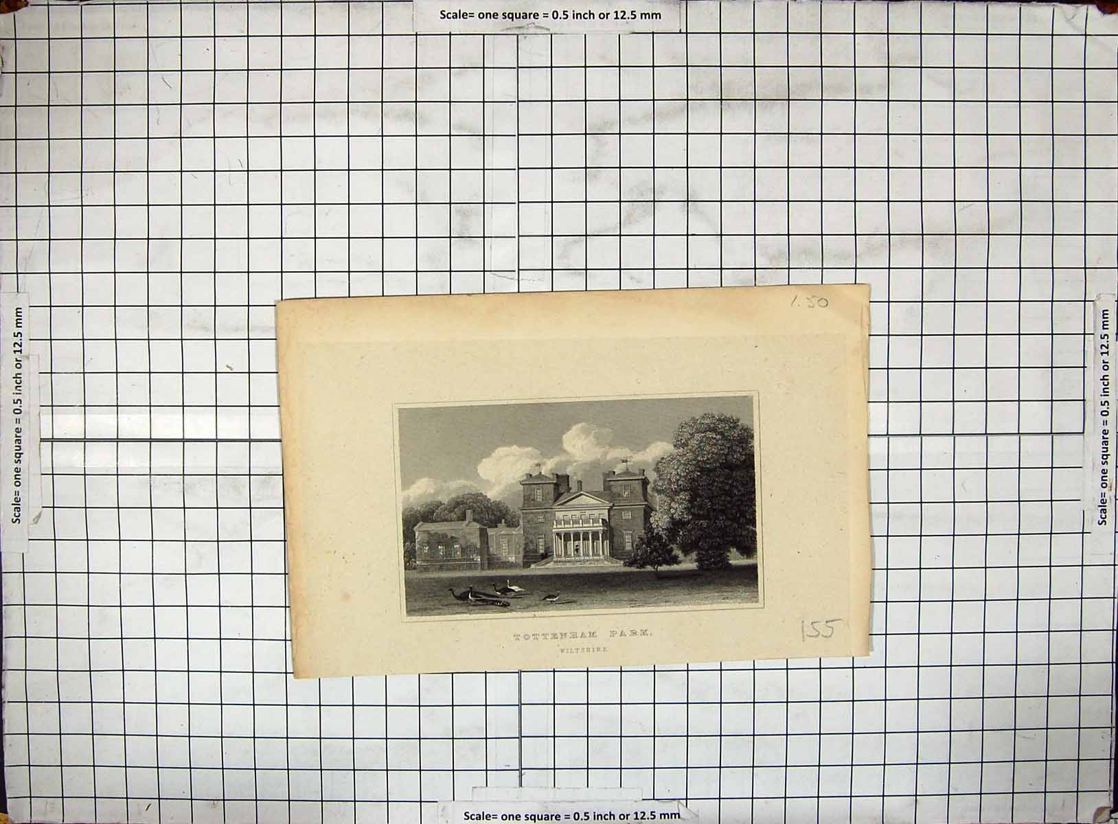 Antique Old Print Engraving Exterior Tottenham Park Wiltshire Architecture