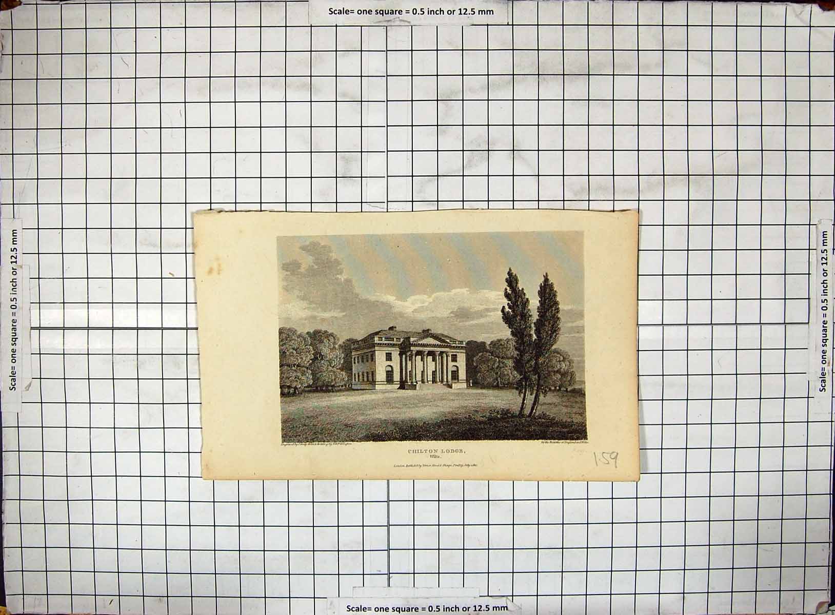 Old Antique Print Engraving 1811 Exterior Chilton Lodge Wiltshire Greig 19th