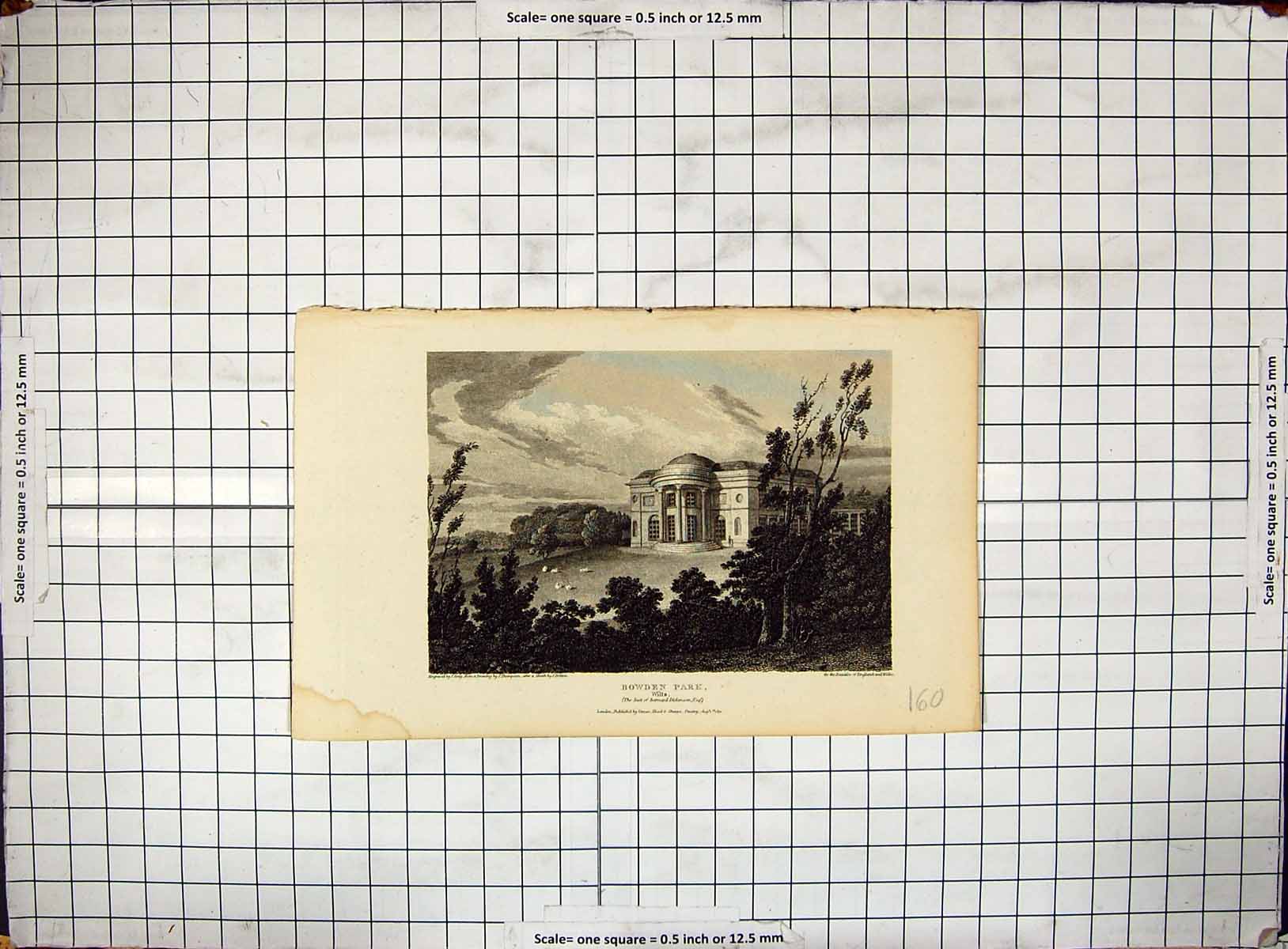 Old Antique Print Bowden Park Wiltshire Barnard Dickinson Engraving 1811 19th