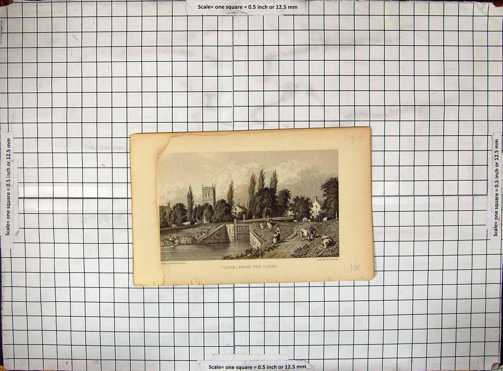 Original Old Antique Print Engraving View Calne Canal Francis Westall