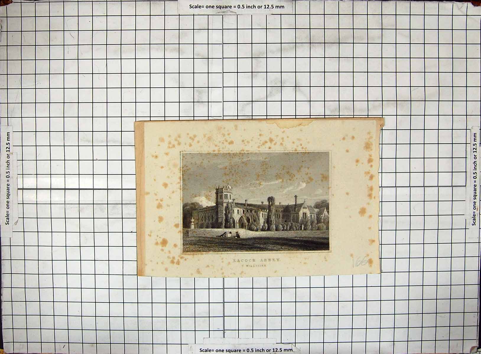 Old Antique Print Engraving Exterior Lacock Abbey Wiltshire Architecture