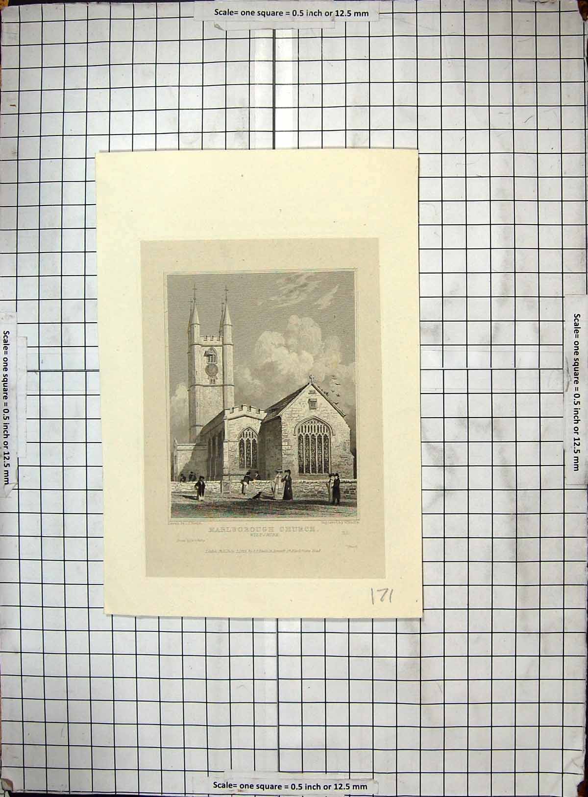 Old Engraving 1815 Exterior Marlborough Church Wiltshire Wallis Neale 19th