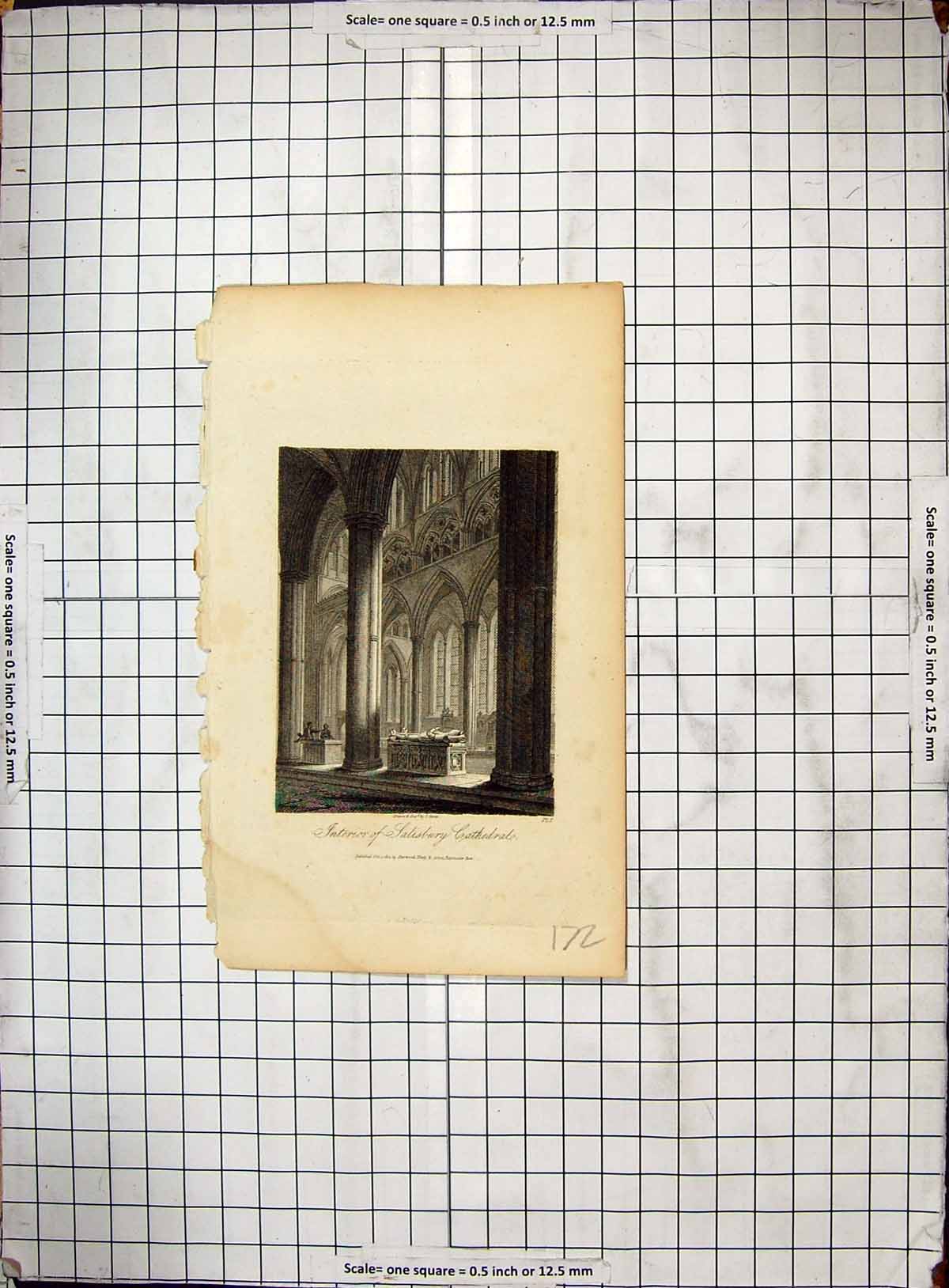 Old Print Interior Salisbury Cathedral Engraving 1818 Storer Architecture 19th