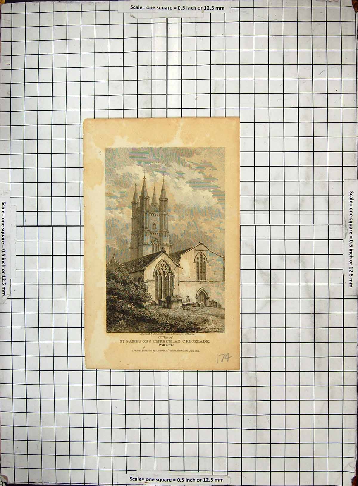 Old Engraving 1814 St. Sampsons Church Circklade Wiltshire Smith Hear 19th