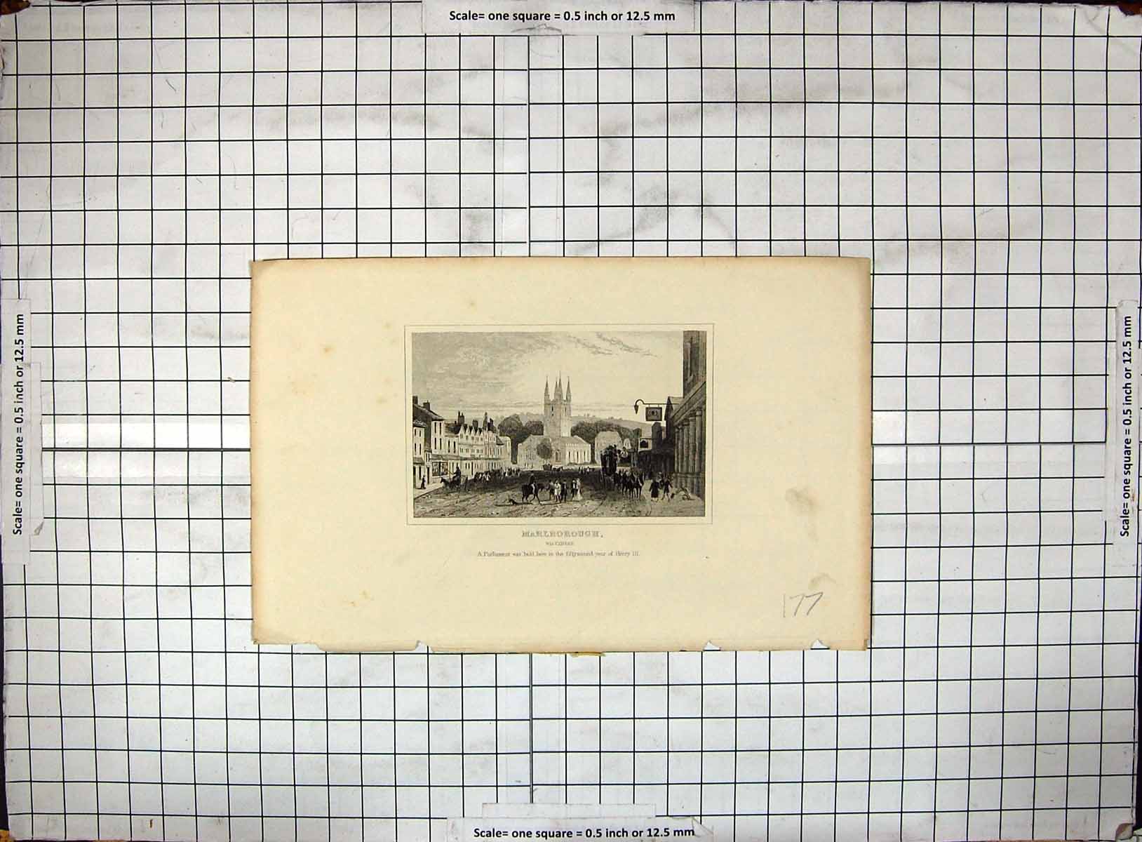 Original Old Antique Print Engraving Street Scene Marlborough Wiltshire England