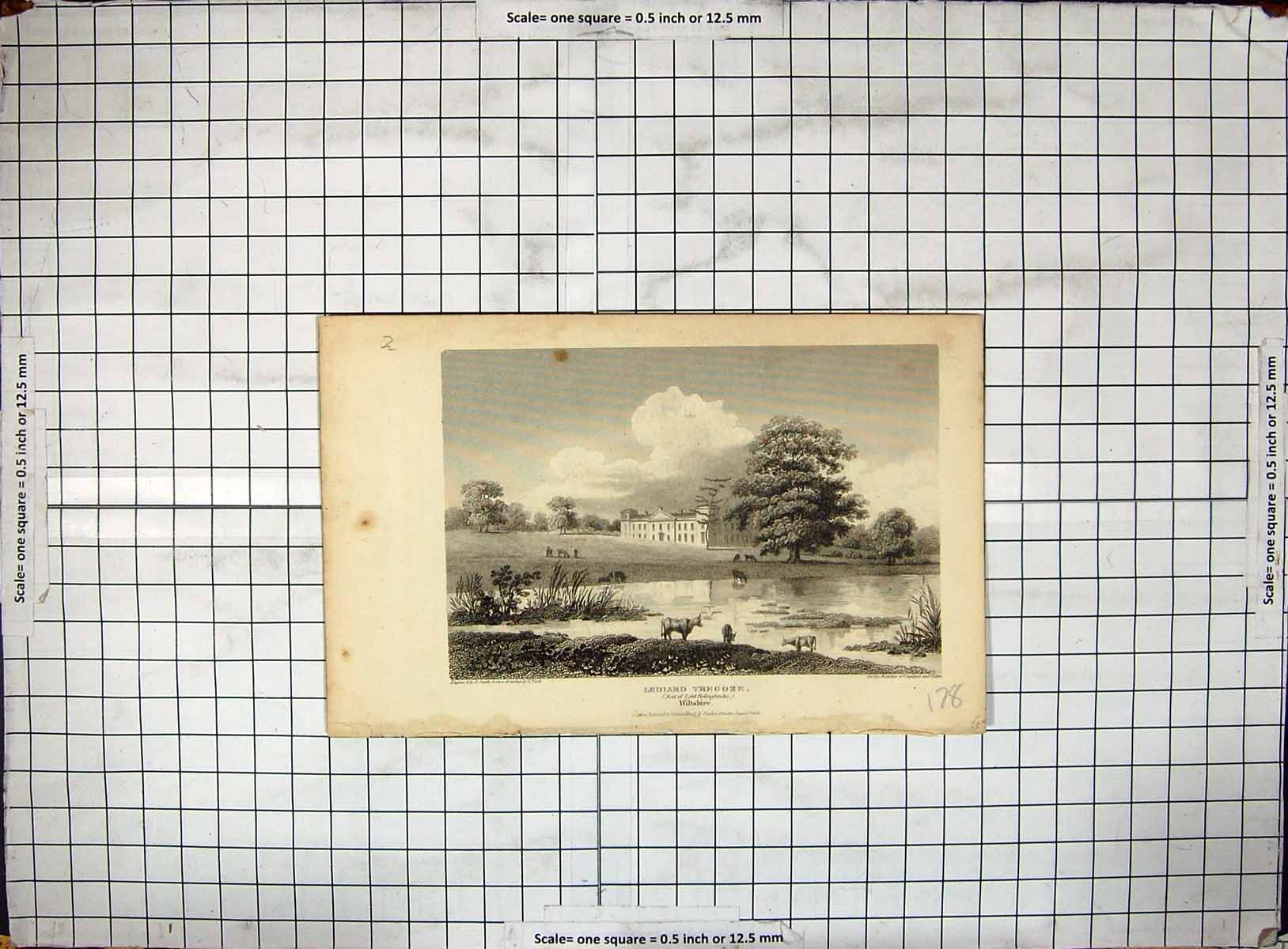 Antique Old Print 1808 Lediard Tregoze Lord Bolingbroke Wiltshire Engraving