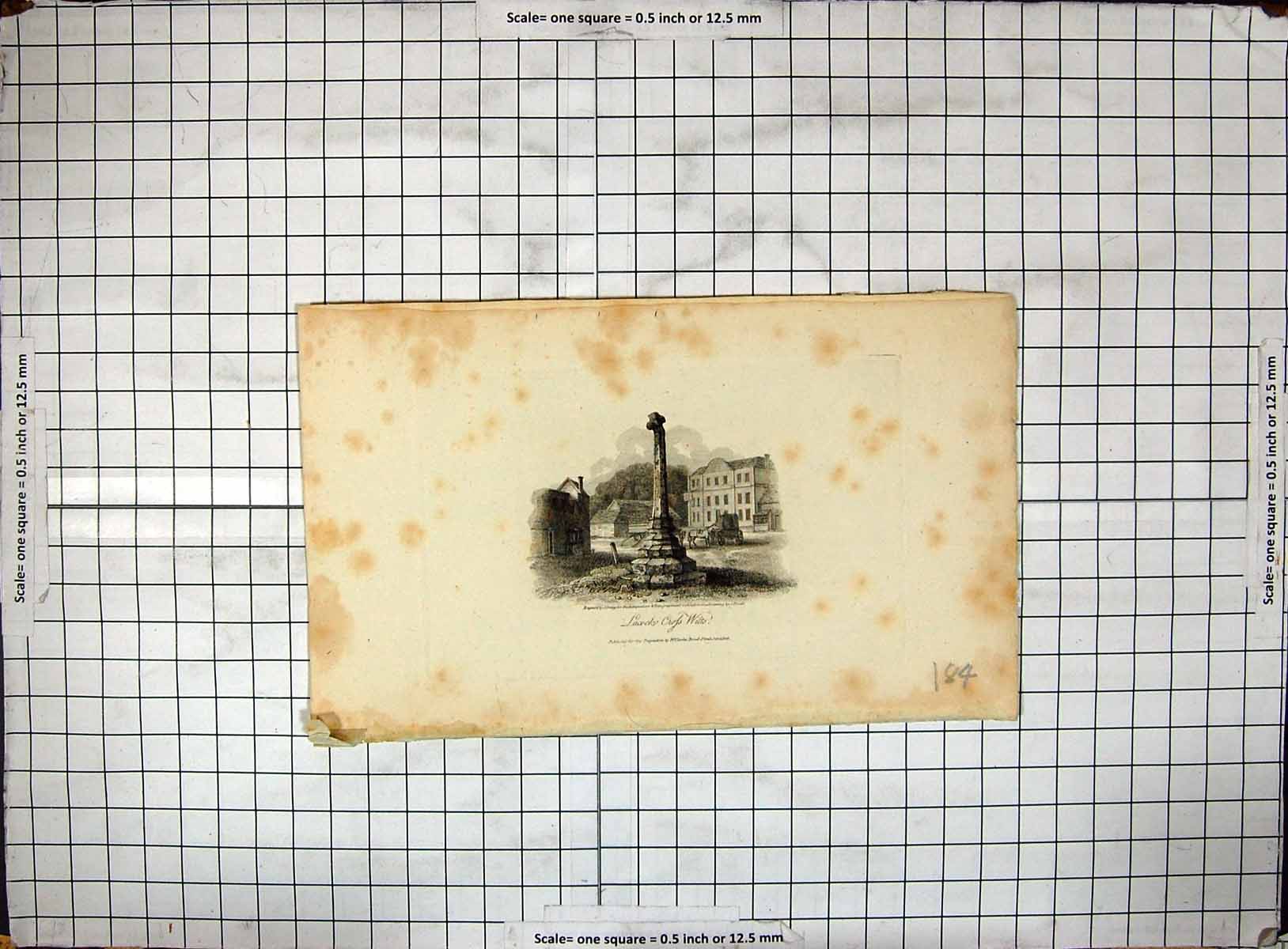 Original Old Antique Print Engraving Lacock Cross Wiltshire England Victorian