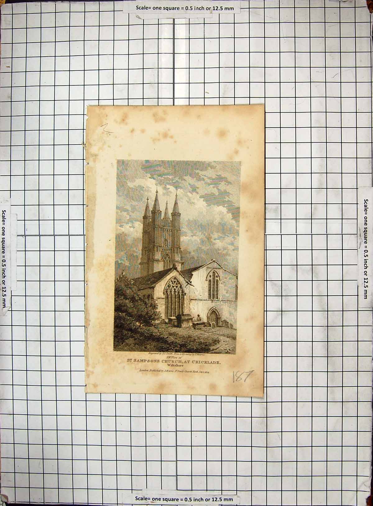 Old Engraving Exterior Bedfont Church Crickdale England Architecture Victorian