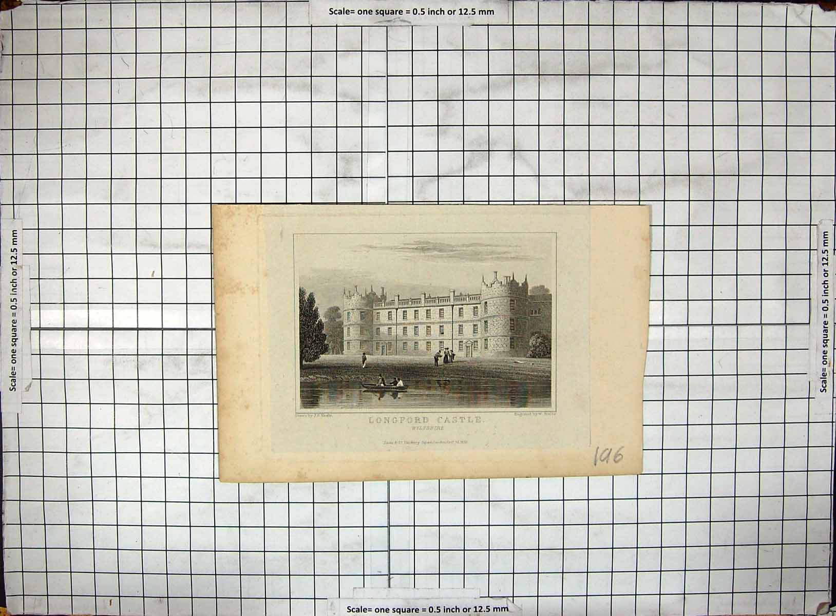 Old Antique Print Engraving 1829 Longford Castle Wiltshire Wallis Neale 19th
