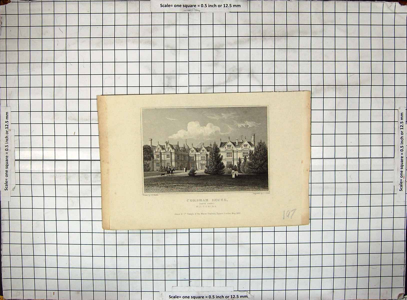 Original Old Antique Print 1830 Corsham House Wiltshire England Engraving Neale