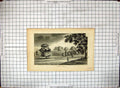 Original Old Antique Print Stoke Mansion House Man River Fishing Cattle Trees