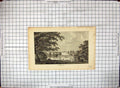Original Old Antique Print Bonood Man River Fishing Boats Trees Mansion House