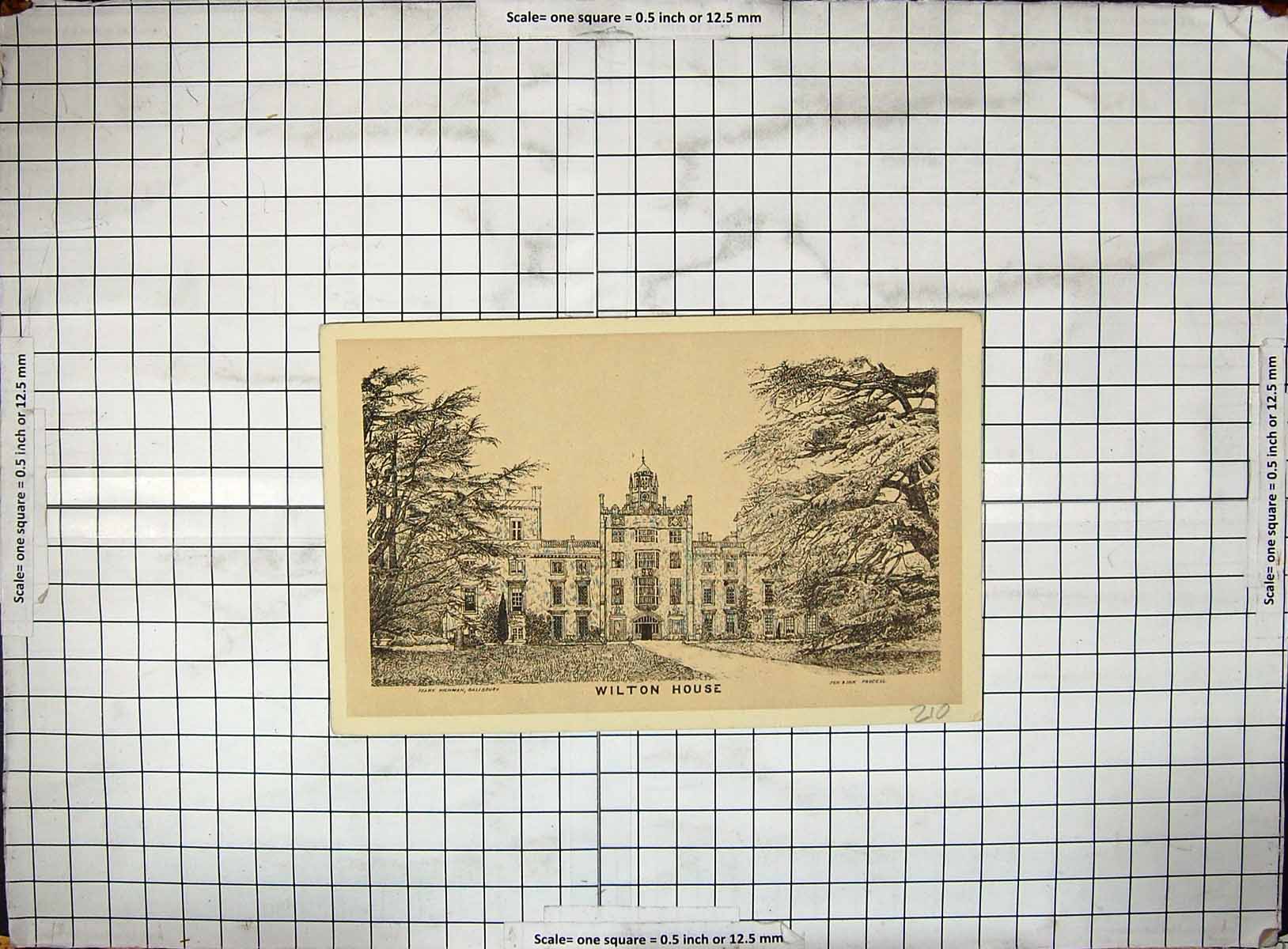 Original Old Antique Print Wilton House Architecture Highman