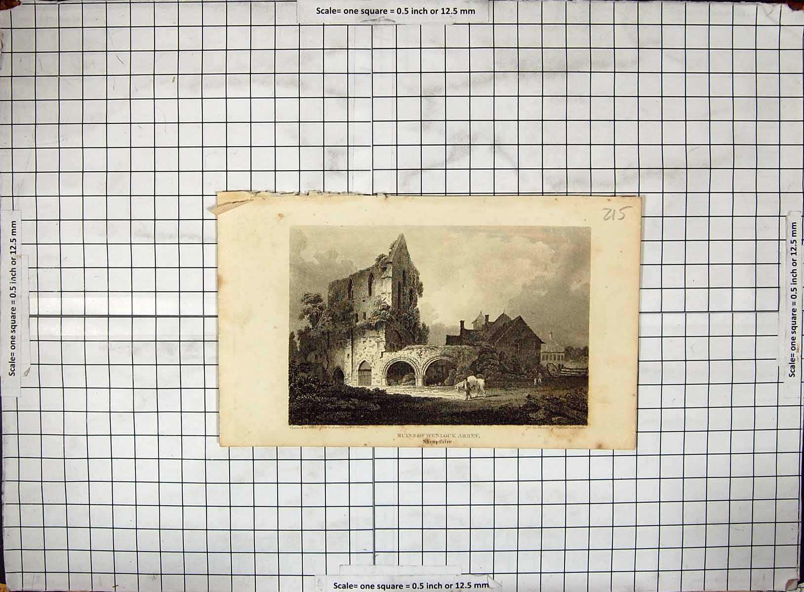 Original Old Antique Print Engraving Ruins Wenlock Abbey Shropshire England